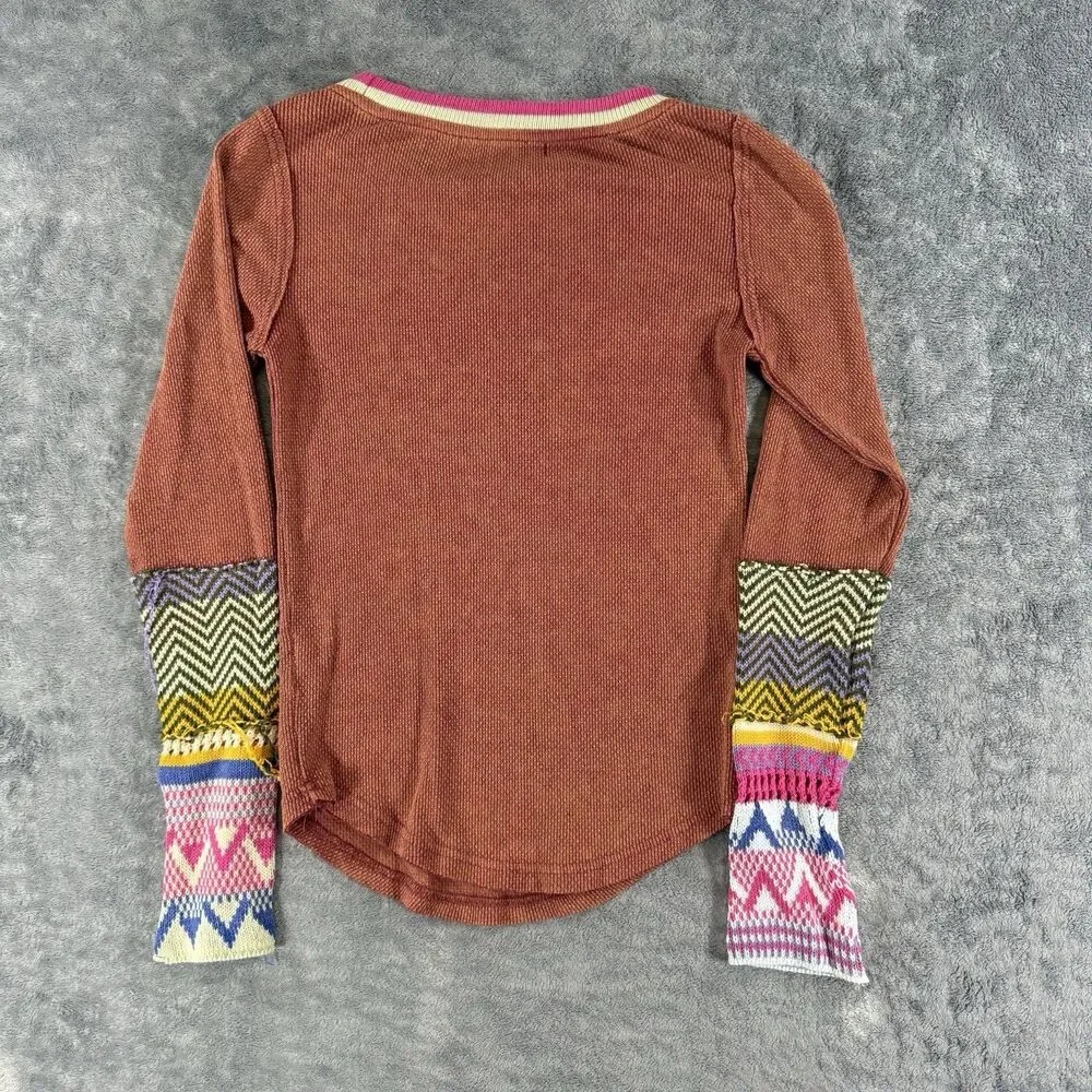 We The Free People Alpine Cuff Thermal Crewneck Top Waffle Knit Boho Small